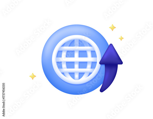 illustration of a web symbol with an upward arrow. website development concept. browser upgrades and updates. optimization. 3D style design. elements. white background