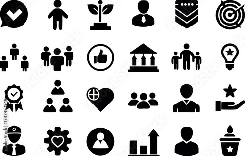 Core Values line editable icon set, core values icons collection