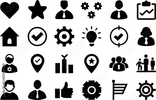 Core Values line editable icon set, core values icons collection