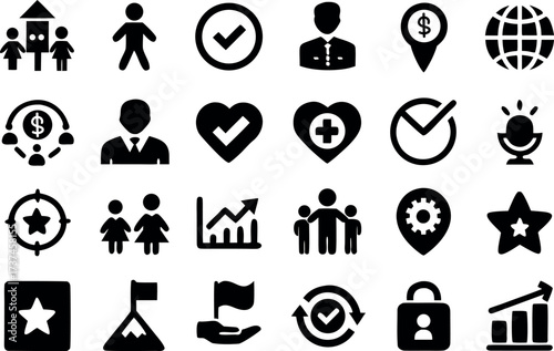 Core Values line editable icon set, core values icons collection