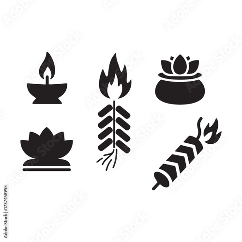 A bundle of simple Diwali icons with a white background.