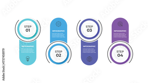 Infographic line curve. Timeline 4 Key Points. Business Presentation , Report, Marketing, Timeline and Planning. Vector Illustration.