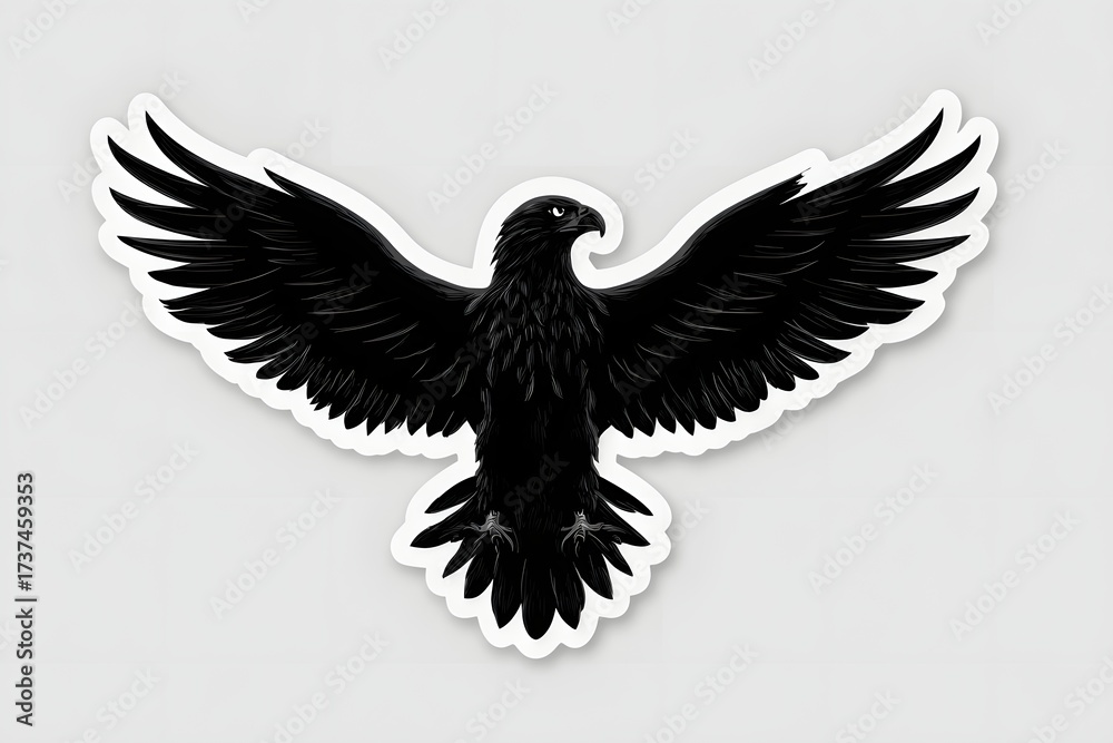 Fototapeta premium Black Eagle Sticker with Spread Wings on White Background for Wildlife or Nature Decor