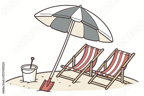 beach chairs and umbrella
