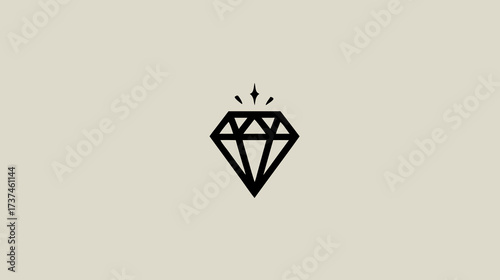 Minimalist sparkling diamond vector icon on a light background. Elegant geometric gem line art illustration, a symbol of luxury and quality.