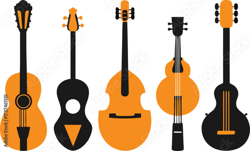 Vector collection of 30 bluegrass jam icons fiddle banjo musical instruments