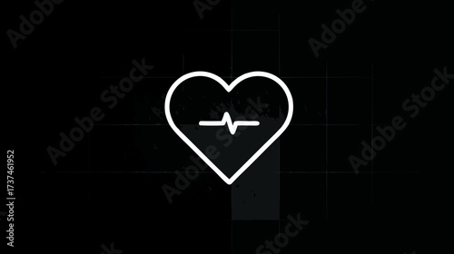 Digital heartbeat line icon inside a white heart outline on a black background, representing health technology and vital signs.