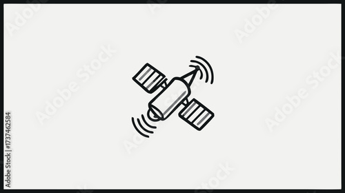 Outline vector icon of a communication satellite with solar panels broadcasting signals, symbolizing global internet, networking, and space technology.