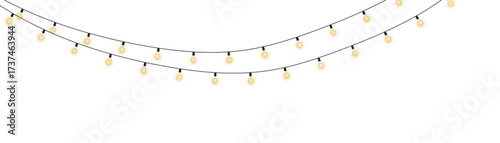 Decorative string lights with glowing bulbs on transparent background, perfect for Christmas, New Year, holiday party, wedding, celebration, festival decor, banner, card, or invitation design elements