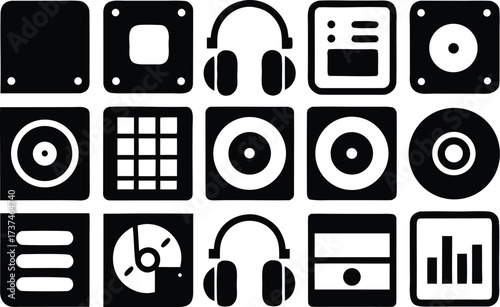 Dj equipment vector icons bundle scalable turntable mixer headphones music performance graphics