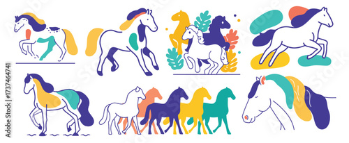 Modern colorful horse vector illustration symbolizing Chinese zodiac year of the horse in festive style