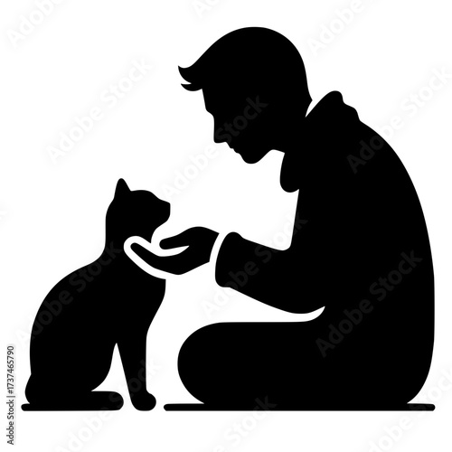 man feeding a cat black vector icon with transparent background 