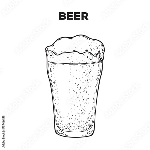 Glass of beer sketch. Hand drawn vector illustration. Gastropub, gastrobar, pub.,drink beer. Detailed design element.