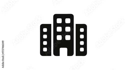 Modern business building complex icon. Office architecture symbol, corporate headquarters graphic element, company structure concept.