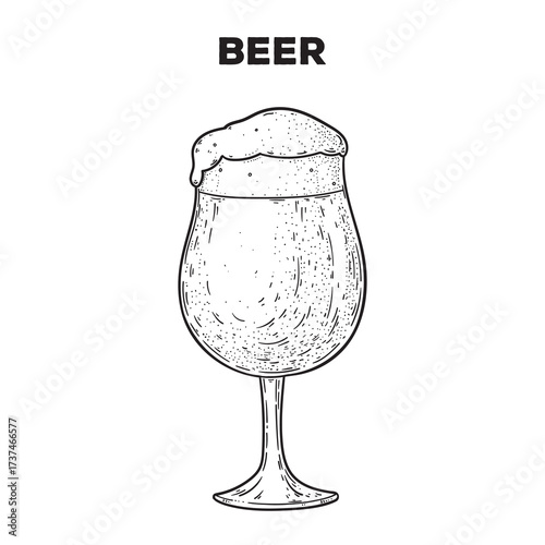 Glass of beer sketch. Hand drawn vector illustration. Gastropub, gastrobar, pub.,drink beer. Detailed design element.