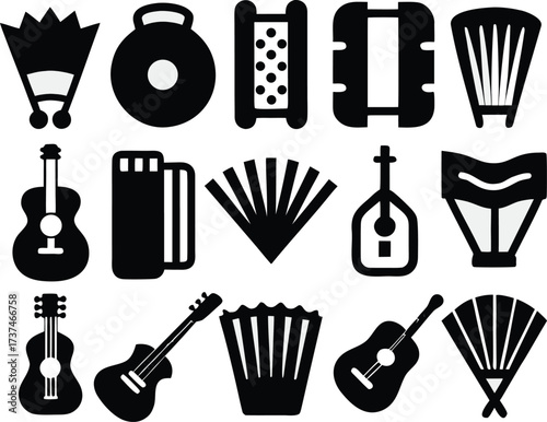 Folk european musical instruments vector icons bundle scalable eps illustration