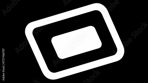 Minimalist abstract geometric design with nested white rounded rectangle outlines on a black background, modern digital graphic element.
