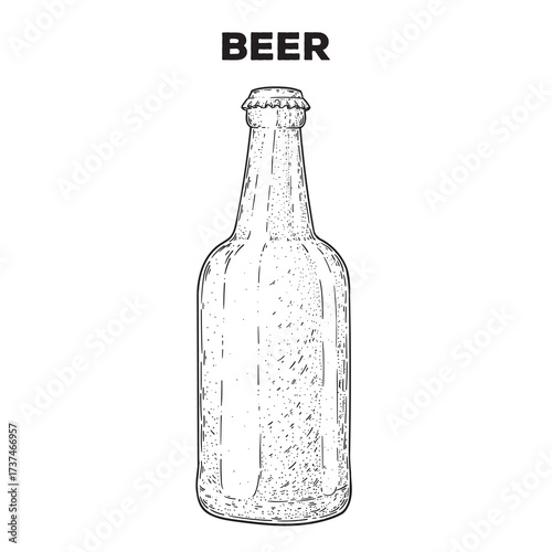 Bottle of beer sketch. Hand drawn vector illustration. Gastropub, gastrobar, pub.,drink beer. Detailed design element.