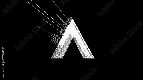 Modern dynamic abstract white letter A initial with energetic light streaks and textured brush strokes on a minimalist black background