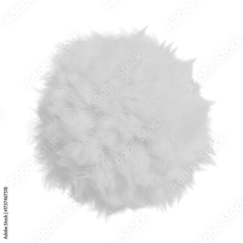 白いファーでできた球体の3DCG。もふもふの柔らかそうな毛玉のイラスト