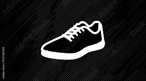 Clean White Athletic Running Shoe Icon Silhouette. Modern Minimalist Sneaker Graphic Element on Dark Textured Diagonal Background.