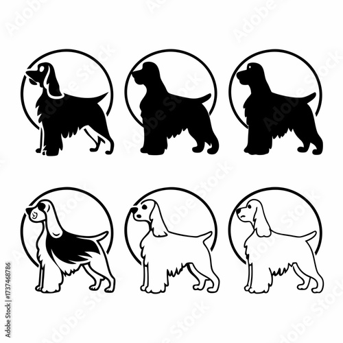 Collection of cocker spaniel icons in various styles, showcasing diverse design options