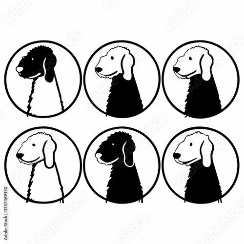 Collection of bedlington terrier dog icons in black and white style