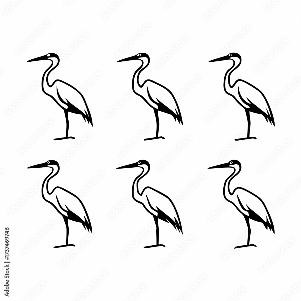 Obraz premium Six herons standing in a group, creating a visually appealing pattern