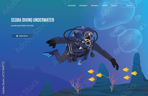 Scuba Diving Underwater vector illustration with abstract nature elements, including lifestyle, character, and background. Ideal for sport, hobby, and landscape content.