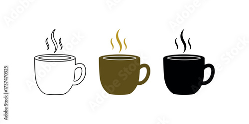 Vector art of two coffee cups, one in black and white