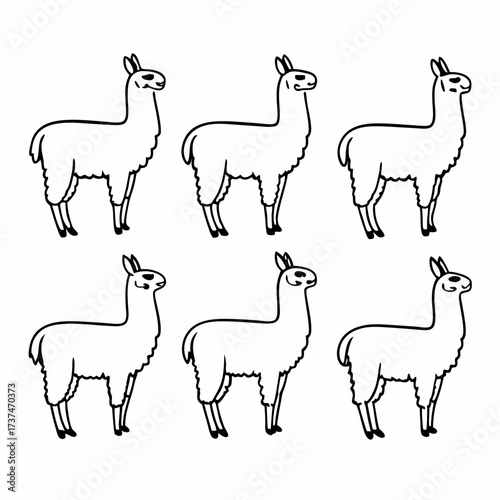 Collection of six llama silhouettes vector illustration of llama