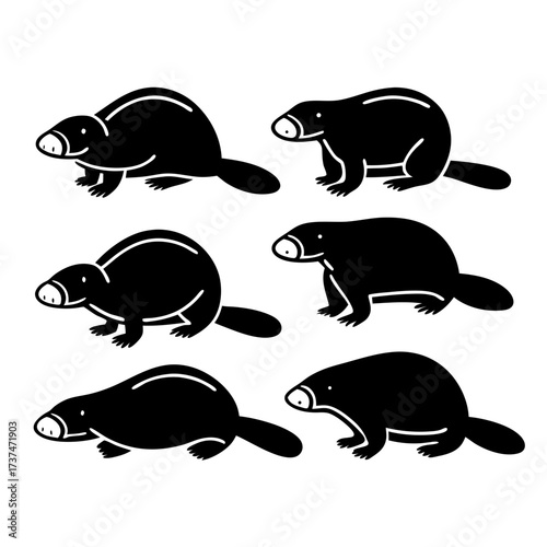 Six beaver icons in different styles cute cartoon animal vector illustration