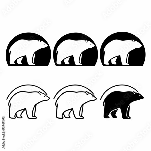 Set of six badger icons black and white vector illustration of badgers