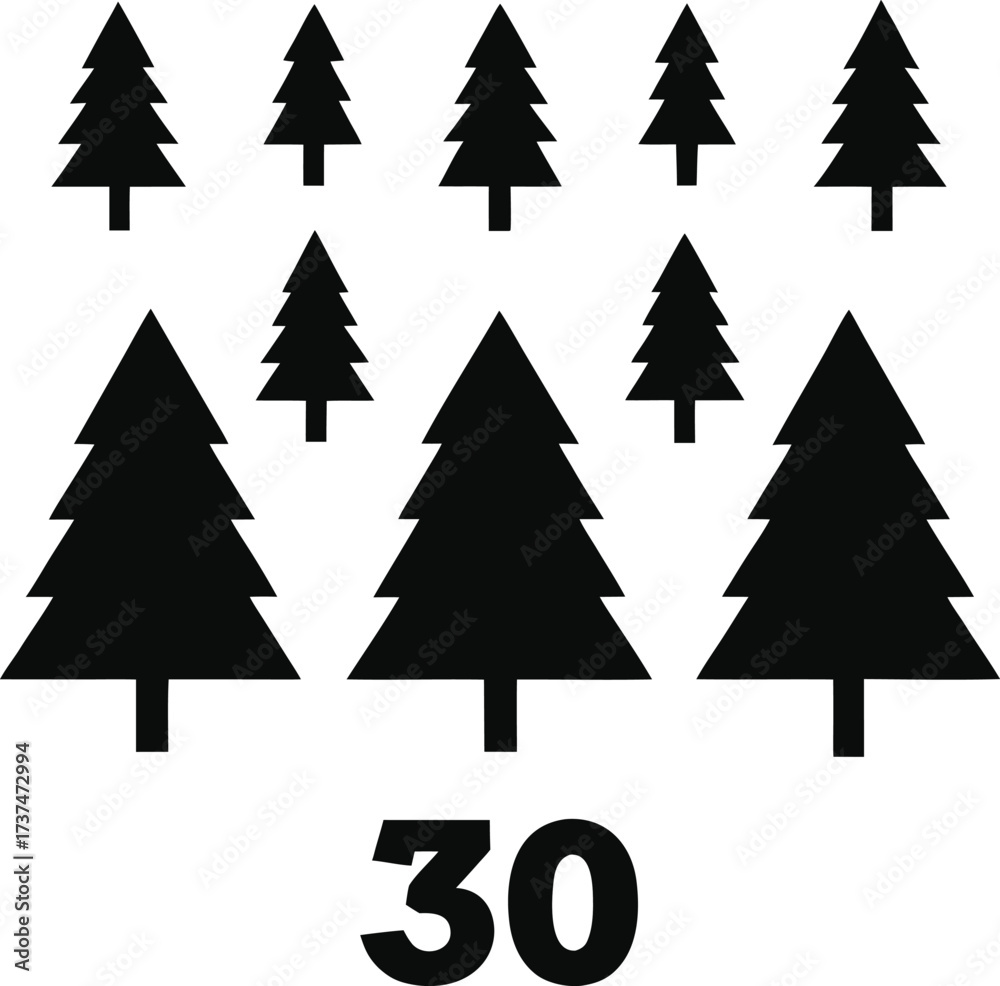 Obraz premium Thirty scots pine tree icons bundle vector graphic for scalable illustrations eps format