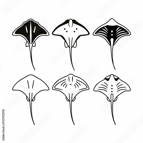 Collection of stingrays in various designs, perfect for marine life and ocean themes