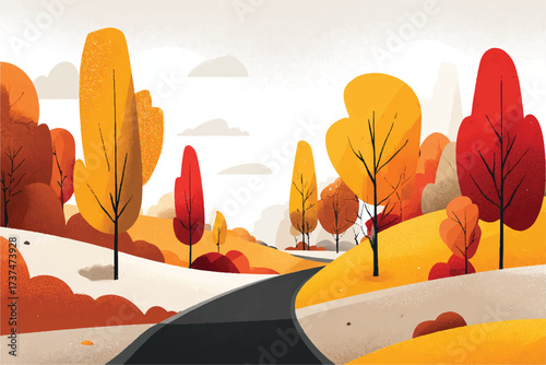 Autumn road landscape with colorful trees in fall season showcasing scenic drive and foliage splendor for tourism and relaxation