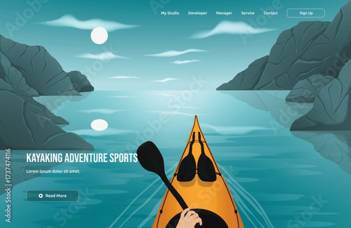 Kayaking Adventure Sport vector illustration with abstract nature elements, including lifestyle, character, and background. Ideal for sport, hobby, and landscape content.