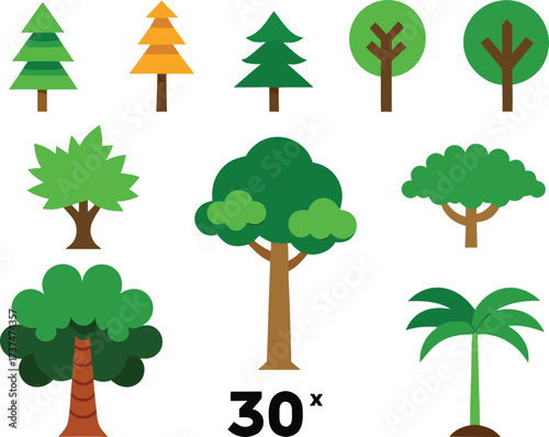 30 diverse rainforest tree icons bundle for scalable vector graphics and illustrations