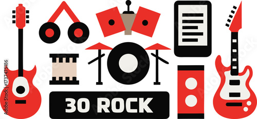 30 rock band music icons bundle electric guitar drum set vector illustration eps scalable