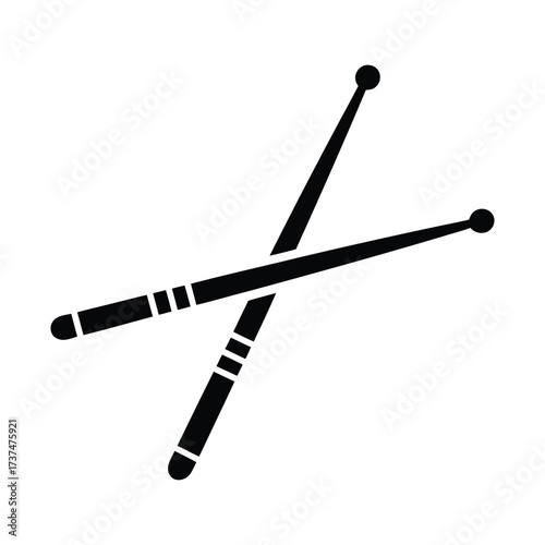 Pair of black drumsticks crossed diagonally on a white background