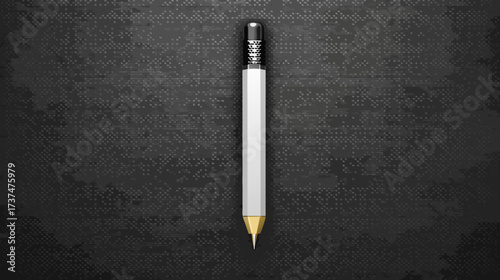 Sleek white digital stylus pen with golden tip, standing upright on a dark textured background, essential tool for technology and creativity.