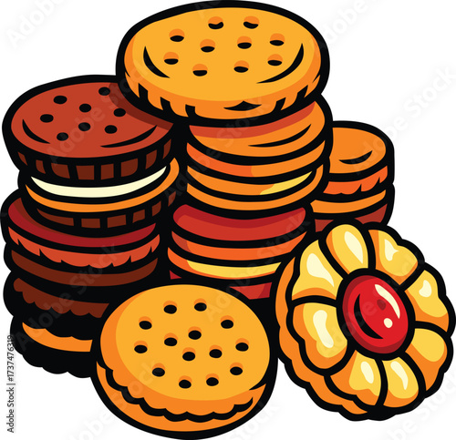 Delicious assorted cookies with cream filling and jam center for snack
