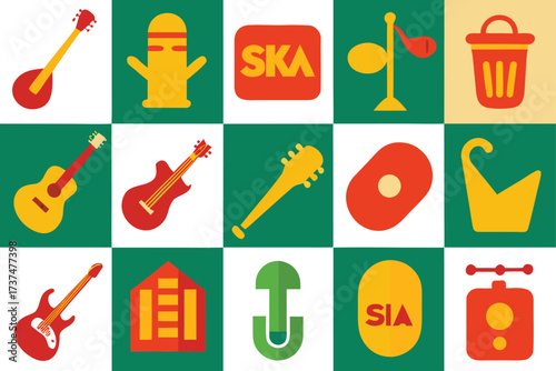 30 ska reggae instrument and music icons bundle vector scalable eps illustration
