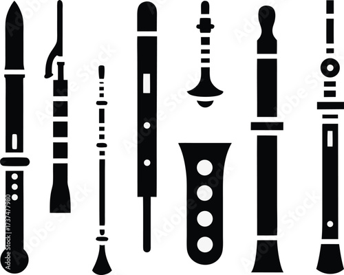 Symphonic woodwind instrument vector icons bundle scalable eps collection