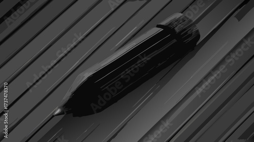 Sleek futuristic black concept vehicle on a textured dark track, abstract modern technological design, monochrome industrial render