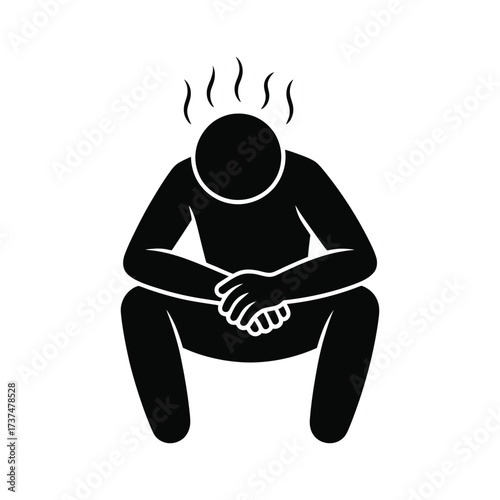 Silhouette of a person squatting with steam rising from their head indicating heat or distress