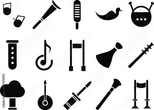 Collection of 30 wind instrument and music icons vector bundle scalable eps format