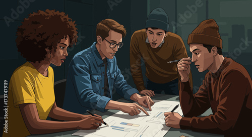 Diverse Group of Young Professionals Collaborating on Project Development and Business Strategies