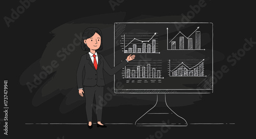 Woman Presenting Financial Charts on Display Board