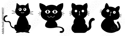Black cats silhouettes set for halloween and other. Vector cat shapes isolated on white background.